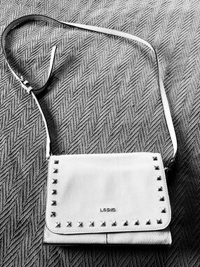 Lodis White Studded Pebbled Leather Crossbody